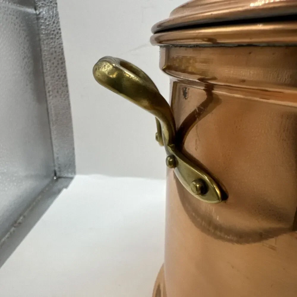 Vintage Copper Storage Canister Stock Pot ice bucket Tin Lining & Brass Handle